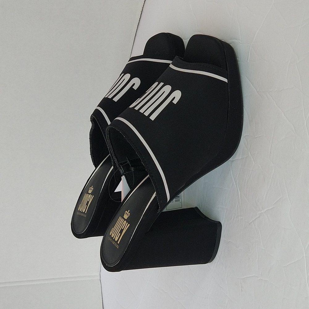 Juicy Couture Juicy Girly Slip-On Block Heel Sandals In Black White With Logo
